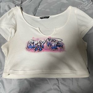 Y2K Graphic V-Cut Crop Top